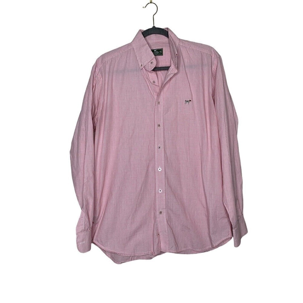 Southern Point Shirt Mens Size Medium Pink Plaid Dog Button Up Dress Casual